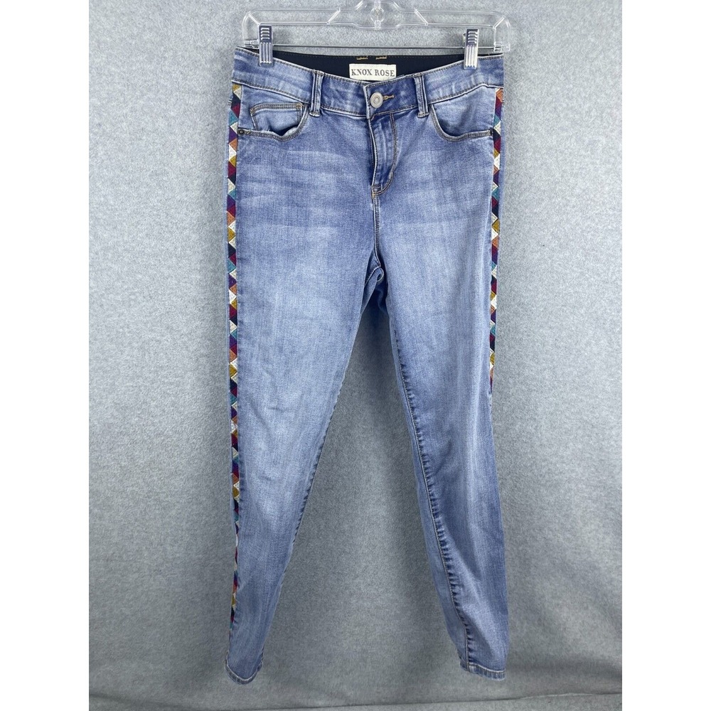Knox Rose Jeans Women's 6 Blue‎ Aztec Print Trim High Rise Cowboy Western